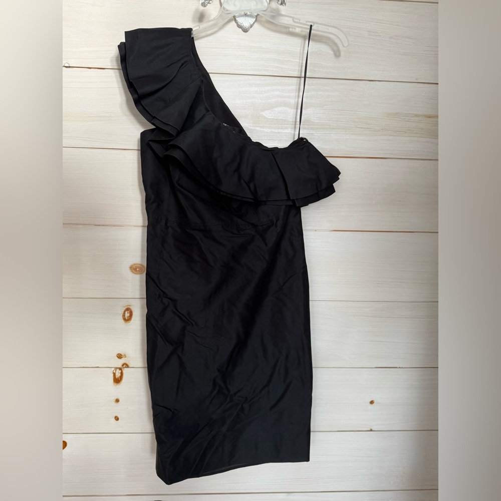 J. Crew Black One-Shoulder Dress with Ruffle